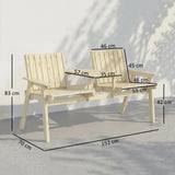 Outsunny 2-Seater Garden Loveseat with Table and Parasol Hole for Porch, Patio, Natural Wood Finish