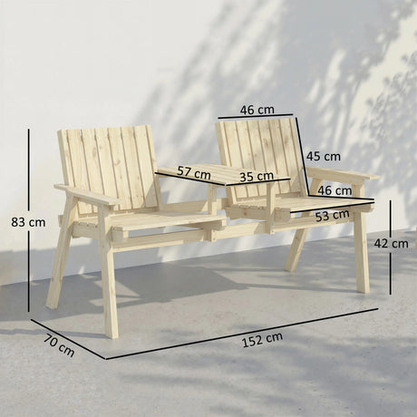 Outsunny 2-Seater Garden Loveseat with Table and Parasol Hole for Porch, Patio, Natural Wood Finish
