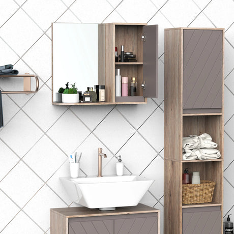 HOMCOM Bathroom Mirror Cabinet, Wall-Mounted Bathroom Cabinet with Mirror and Adjustable Inner Shelf,  57L x 14.2W x49.2H cm