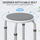 HOMCOM 360 Swivel Shower Chair, Height Adjustable Aluminium Shower Stool with Non-Slip Feet for Disabled, Elderly, Grey