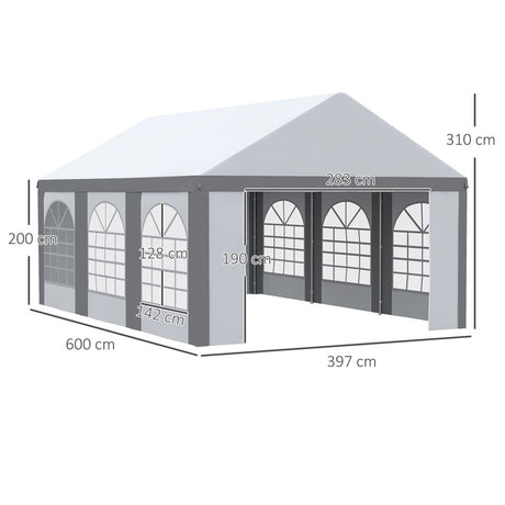 Outsunny 6 x 4m Galvanised Party Tent, Marquee Gazebo with Sides, Six Windows and Double Doors, for Parties, Wedding and Events