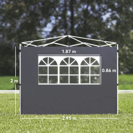 Outsunny 3 Meters Gazebo Replaceable Exchangeable Side Panel Wall Panels Walls With Window, Dark Grey