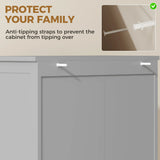 HOMCOM Freestanding Kitchen Cupboard, Storage Cabinet with 2 Adjustable Shelves, Drawer and Glass Door for Living Room, Grey