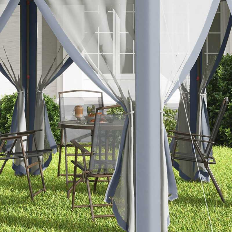 Outsunny 3 x 4m Metal Frame Hexagon Gazebo, with Curtains - Grey