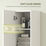 HOMCOM Wall Mounted Tall Bathroom Storage Cabinet with Soft-Close Hinges, Slim Bathroom Cabinet with 2 Doors, White