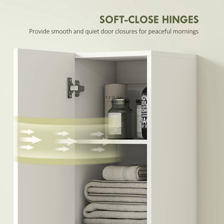 HOMCOM Wall Mounted Tall Bathroom Storage Cabinet with Soft-Close Hinges, Slim Bathroom Cabinet with 2 Doors, White