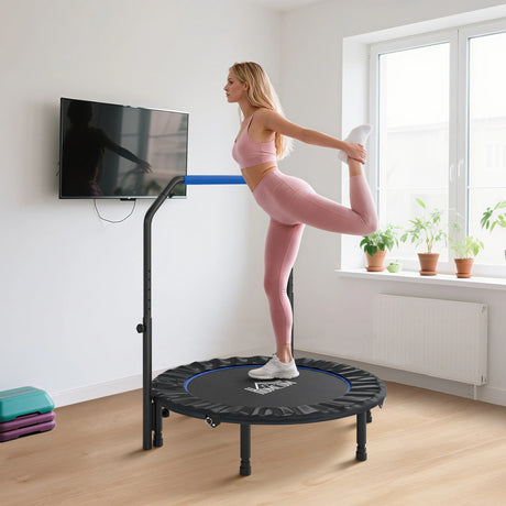 HOMCOM 45" Foldable Mini Fitness Trampoline, with Adjustable Foam Handle, Blue