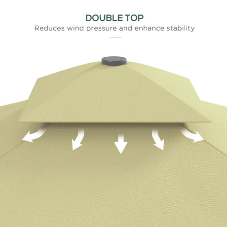 Outsunny 2.5m Square Double Top Garden Parasol Cantilever Umbrella with Ruffles, Beige