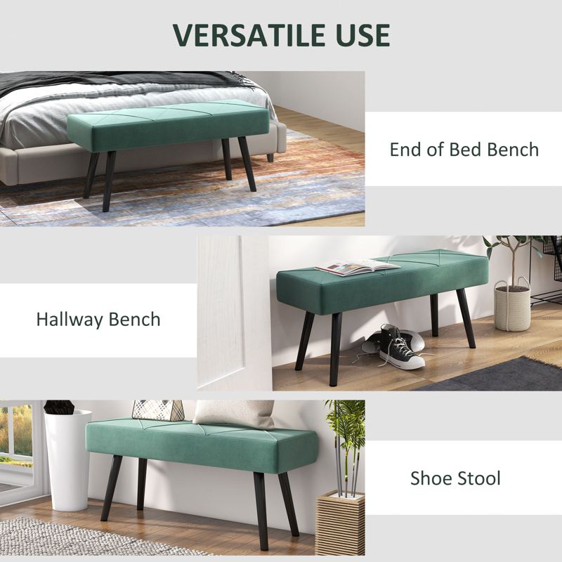 HOMCOM End of Bed Bench with X-Shape Design and Steel Legs, Upholstered Hallway Bench for Bedroom, Green