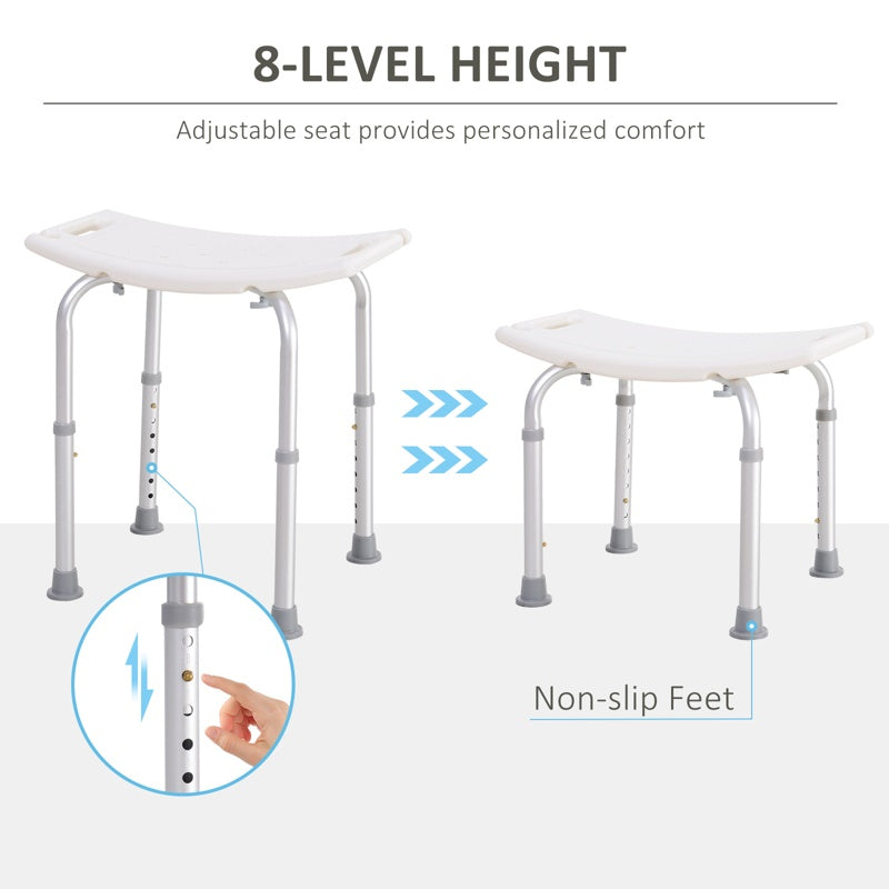 HOMCOM Height Adjustable Bath Stool, Aluminium Shower Stool with Non-Slip Pads for Elderly, Disabled, Seniors, Pregnant, White