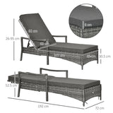 Outsunny Patio Rattan Sun Lounger, Dual Wicker Weave Outdoor Single Reclining Chair Furniture, 5-Level Adjustable Backrest w/ Removeable & Washable Cushion, Mixed Grey