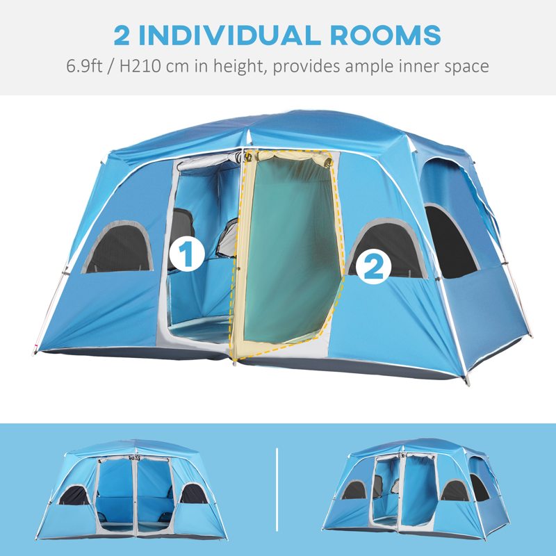 Outsunny 4-8 Person Camping Tent Family Tent with 2 Room, Mesh Windows, Easy Set Up for Backpacking, Hiking, Outdoor, Blue