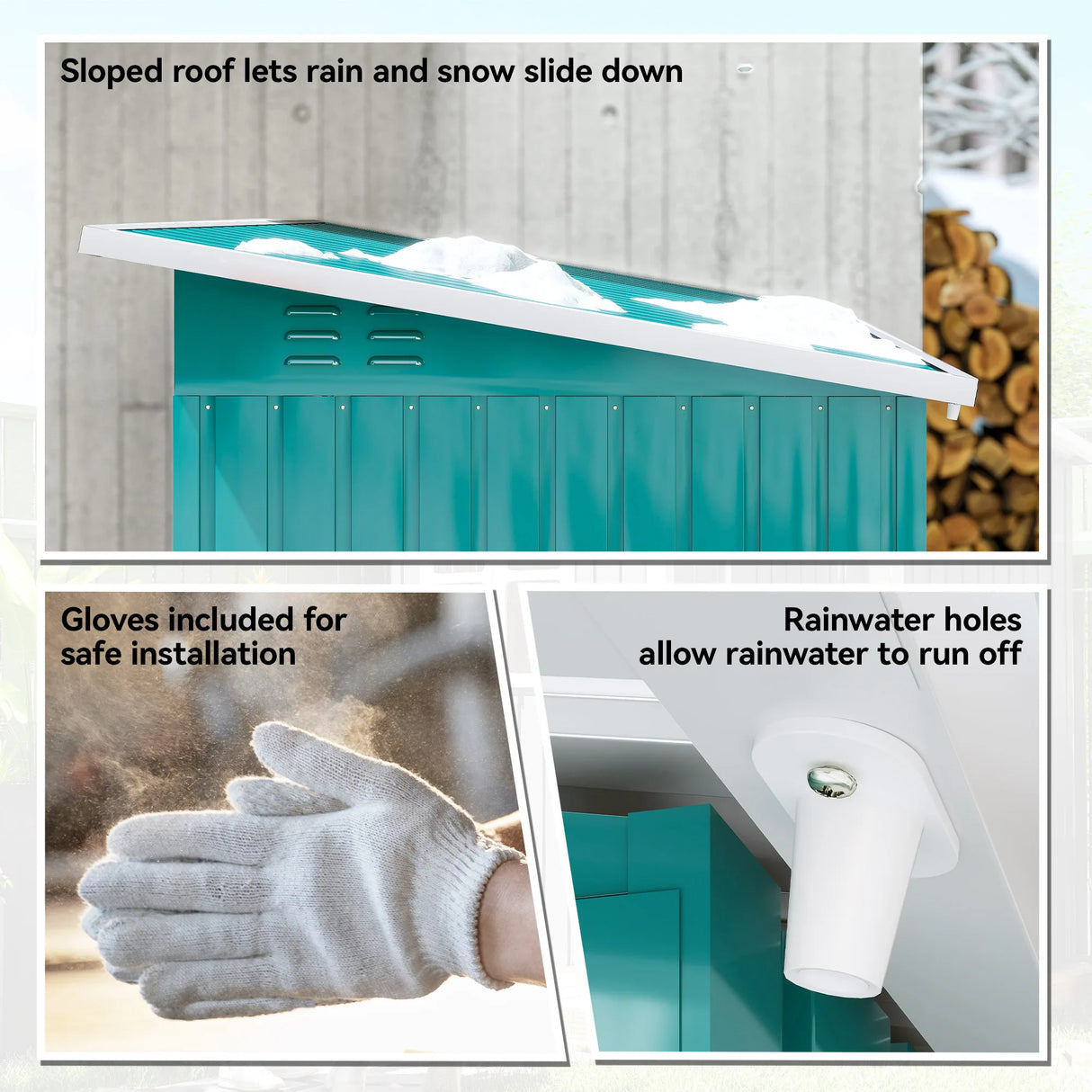 Outsunny 7 x 4ft Galvanised Steel Garden Shed, with Lock and Gloves - Green