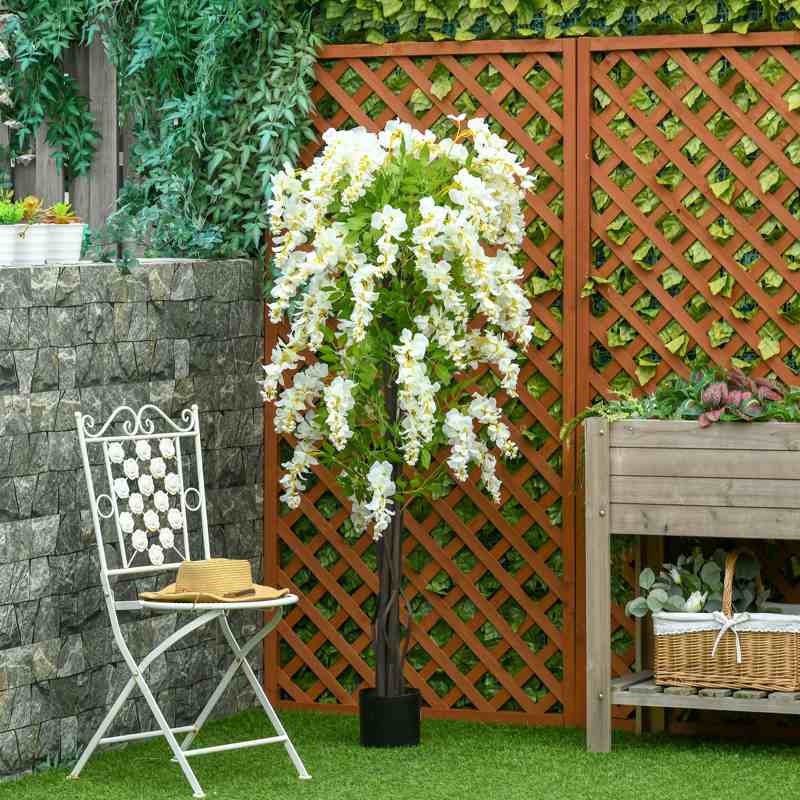 HOMCOM Artificial Realistic White Wisteria Tree Faux Decorative Plant in Nursery Pot for Indoor Outdoor Décor, 160cm