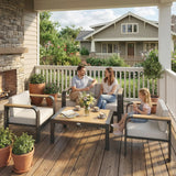 Outsunny 4 Seater Aluminium Garden Furniture Set, Olefin Cushions, Garden Sofa Set with Loveseat, Armchairs, Table, Beige