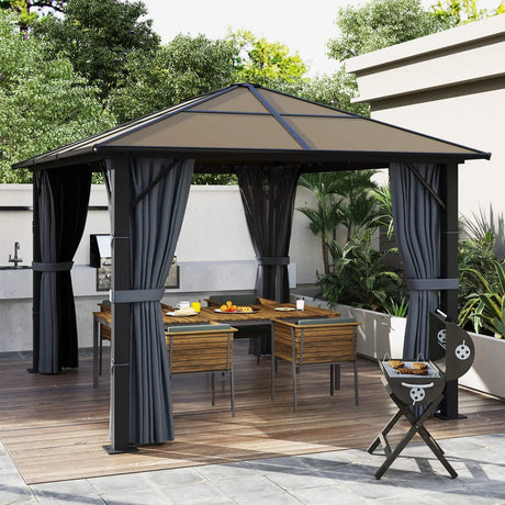Outsunny 3m x 3m Hardtop Metal Frame Mesh Draped Gazebo Black