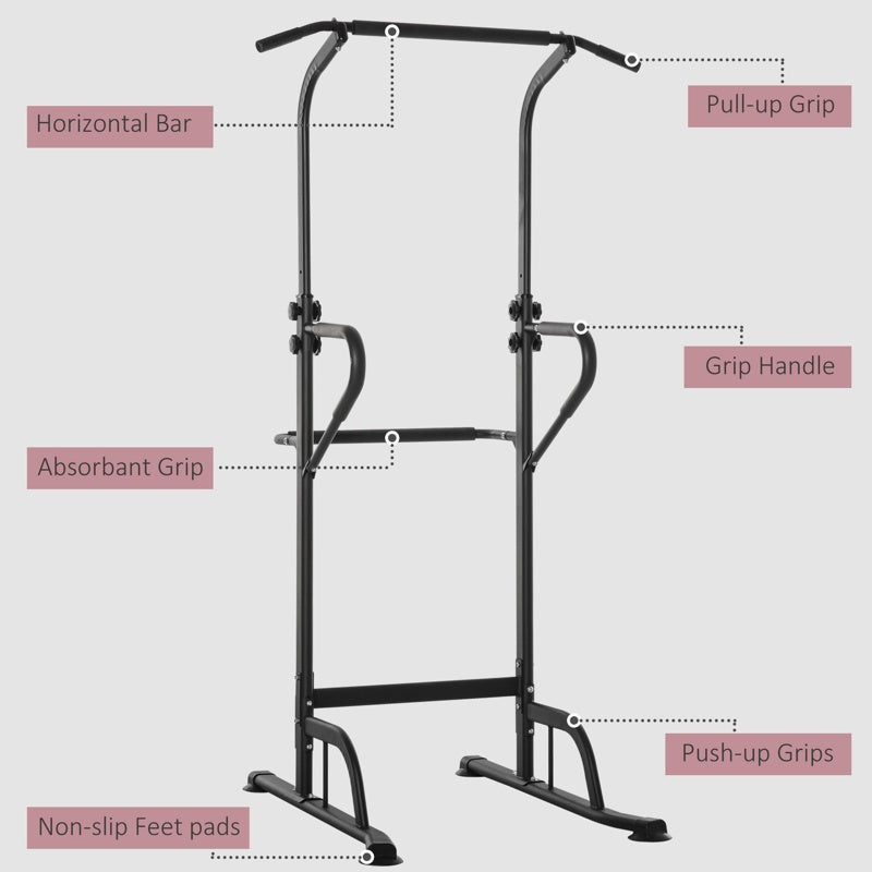 HOMCOM Power Tower Dip Station Pull Up Bar Multi-Function Push Up Equipment with Adjustable Height for Home Gym Strength Training Workout Fitness