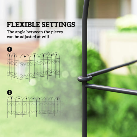Outsunny Decorative Garden Fencing, 8PCs 44in x 12.5ft Outdoor Picket Fence Panels, Rustproof Metal Wire Landscape Flower Bed Border Edging, Black