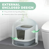 PawHut Cat Litter Box with Lid, Scoop, Deodorisation Bags, Top Entry