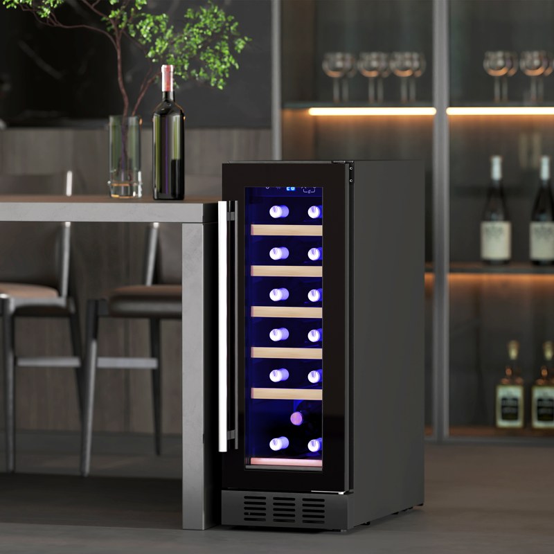 HOMCOM 19 Bottle 5-18℃ Wooden Rack Wine Fridge - Black