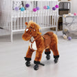 HOMCOM Rocking Horse Kids Ride on Walking Horse Animal Pony Wheeled Riding Plush Toy w/Sound for 2 Years and Up (Brown)