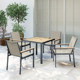Outsunny Five-Piece Metal Dining Set, with Glass-Top Table - Khaki