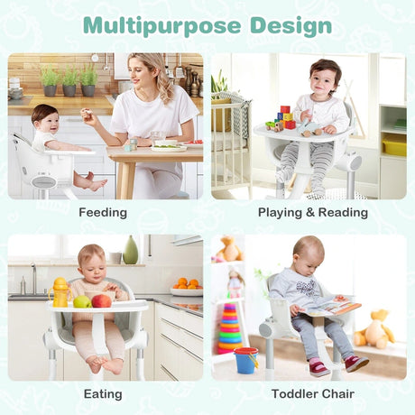 Adjustable Baby Highchair with Removable Tray and 5-Point Safety Harness-Grey