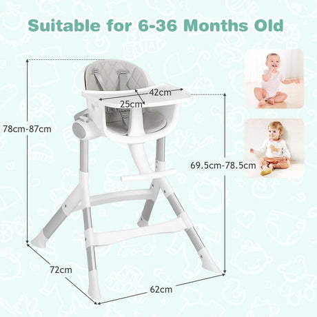 Adjustable Baby Highchair with Removable Tray and 5-Point Safety Harness-Grey