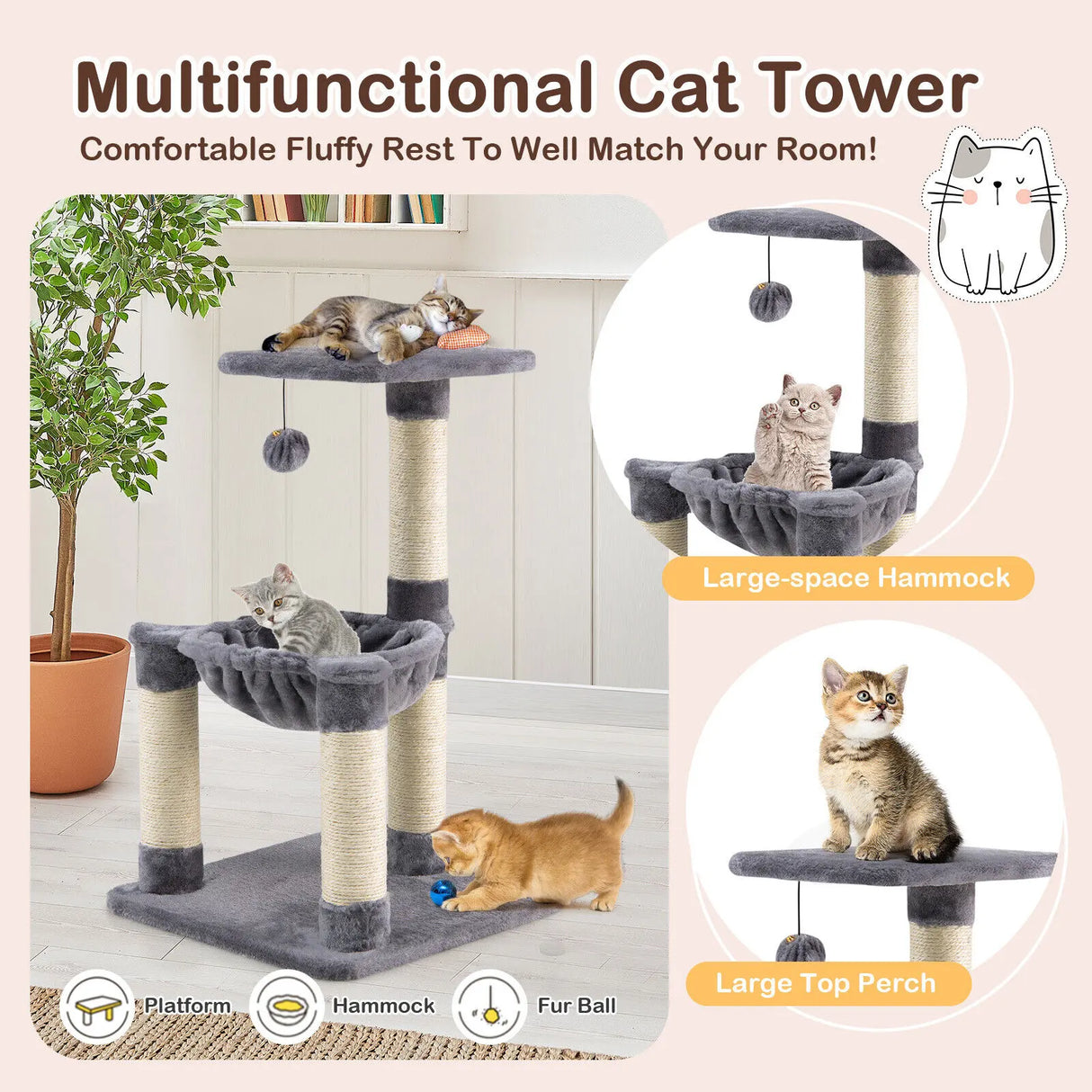 Multi-level Cat Tree with Cosy Hammock for Cats