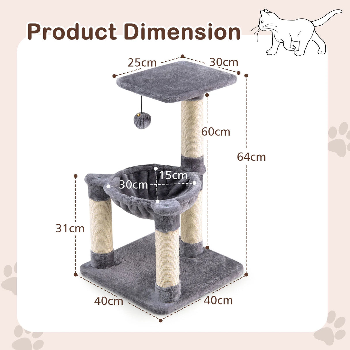 Multi-level Cat Tree with Cosy Hammock for Cats