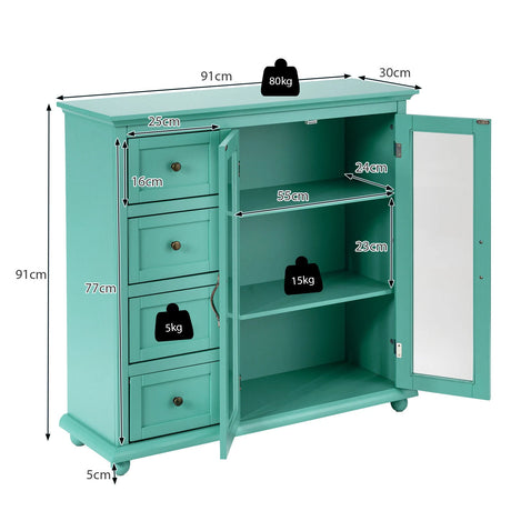 2-Door Wooden Buffet Sideboard with 4 Drawer-Green