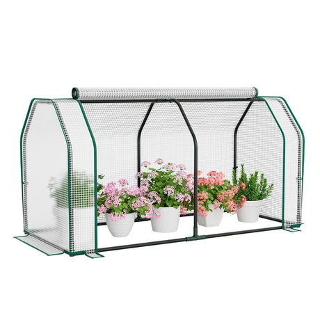 Portable Greenhouse with Roll-Up Zippered Door for Garden