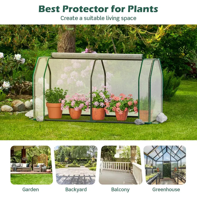 Portable Greenhouse with Roll-Up Zippered Door for Garden