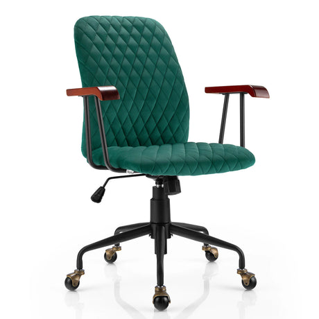 Retro Swivel Velvet Computer Desk Chair with Armrest for Home &amp; Office-Green