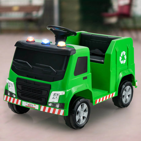 12V Kids Ride-on Garbage Truck with Warning Lights-Green