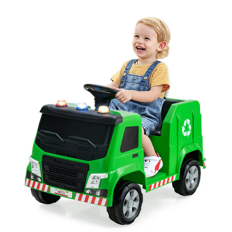 12V Kids Ride-on Garbage Truck with Warning Lights-Green