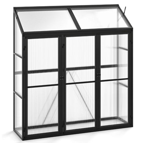 180 CM x 52 CM Greenhouse Walk-in Greenhouse with Lockable Doors-Black