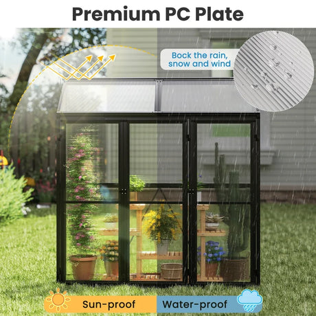 180 CM x 52 CM Greenhouse Walk-in Greenhouse with Lockable Doors-Black
