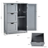 Bathroom Floor Cabinet Side Storage Cabinet with 3 Drawers and 1 Cupboard-Gray