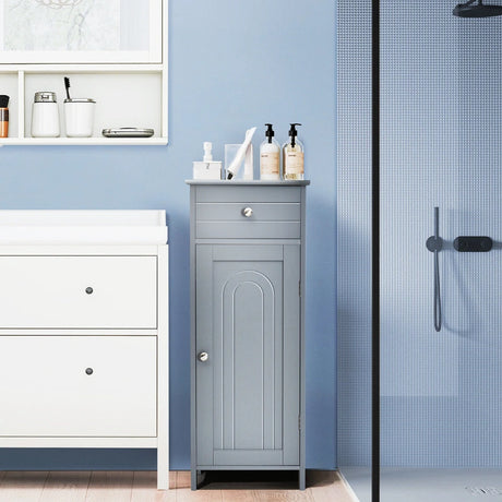 Floor Cabinet with Practical Drawer and 3-level Adjustable Shelves for Living Room/Bedroom-Gray