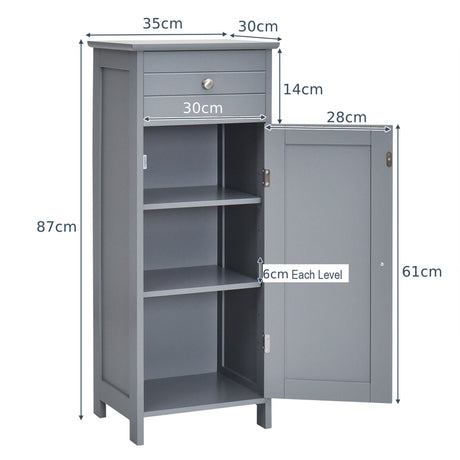 Floor Cabinet with Practical Drawer and 3-level Adjustable Shelves for Living Room/Bedroom-Gray