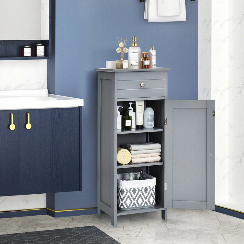 Floor Cabinet with Practical Drawer and 3-level Adjustable Shelves for Living Room/Bedroom-Gray