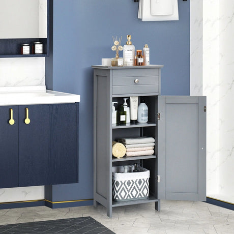 Floor Cabinet with Practical Drawer and 3-level Adjustable Shelves for Living Room/Bedroom-Gray