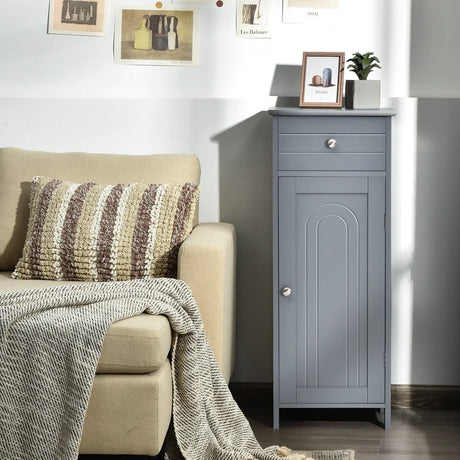 Floor Cabinet with Practical Drawer and 3-level Adjustable Shelves for Living Room/Bedroom-Gray