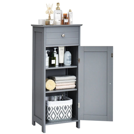 Floor Cabinet with Practical Drawer and 3-level Adjustable Shelves for Living Room/Bedroom-Gray