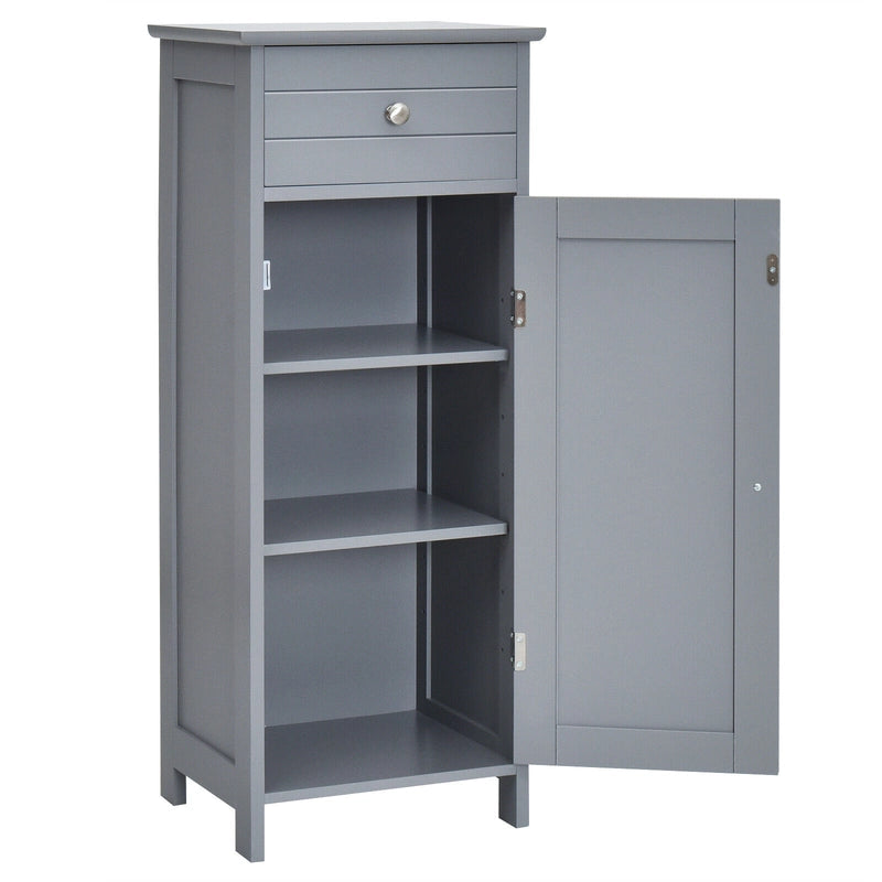 Floor Cabinet with Practical Drawer and 3-level Adjustable Shelves for Living Room/Bedroom-Gray