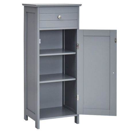 Floor Cabinet with Practical Drawer and 3-level Adjustable Shelves for Living Room/Bedroom-Gray