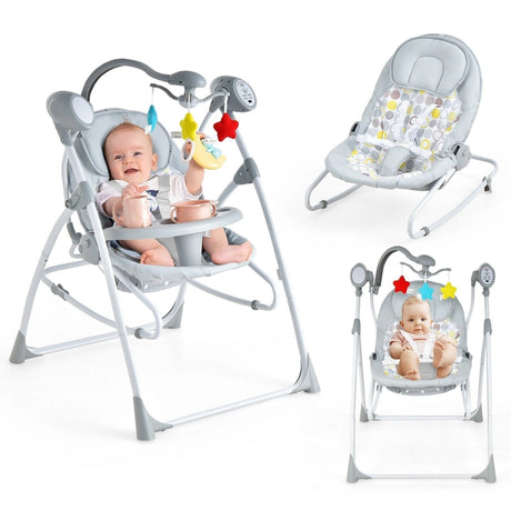 Portable 2-in-1 Baby Swing with 3 Swing Speed and 3 Timer Settings-Grey
