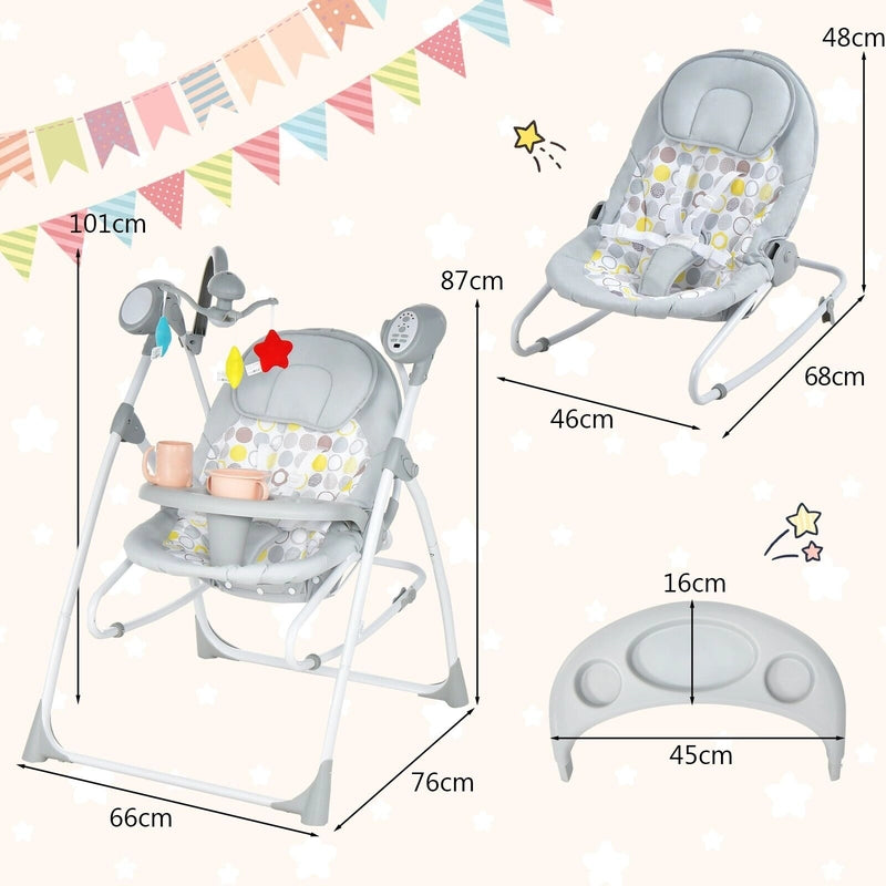 Portable 2-in-1 Baby Swing with 3 Swing Speed and 3 Timer Settings-Grey