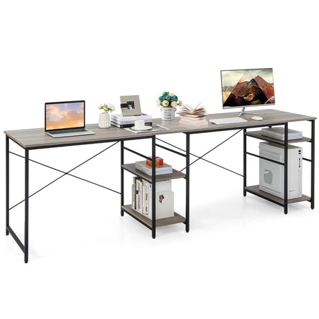 151CM Convertible L-shaped Computer Desk with 4 Storage Shelves for Home Office-Grey